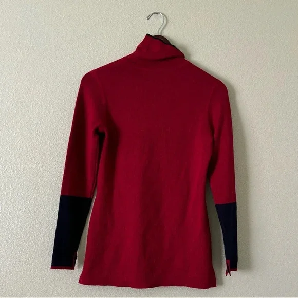 Athleta Switchback Merino Wool Blend Colorblock Red Navy Turtleneck Sweater XS - Picture 3 of 6
